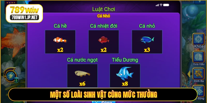 Một số loài sinh vật cùng mức thưởng